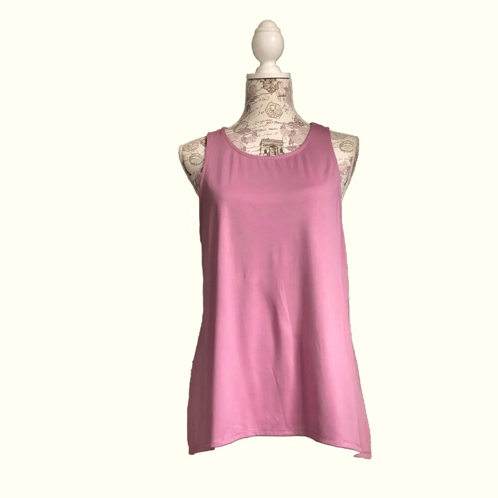 New Yogalicious Pink workout open tie back tunic tank Top Loungewear Size Large